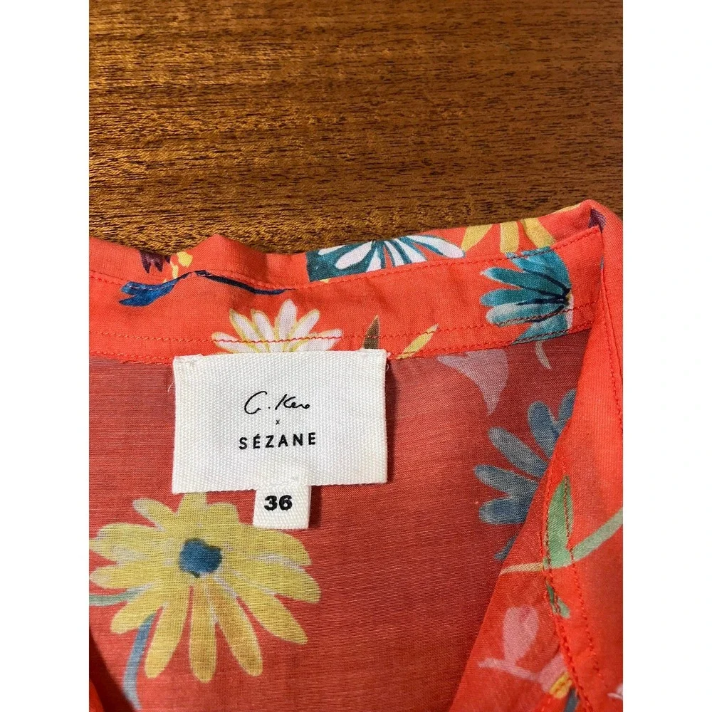 Sezane x C. Kero Floral Cotton Silk Blend Blouse Shirt Orange Daisy Print 36 EU - Picture 4 of 14